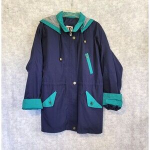 Vintage CS Essentials Navy Blue Teal Hooded Parka Jacket Womens 1X Utility Coat